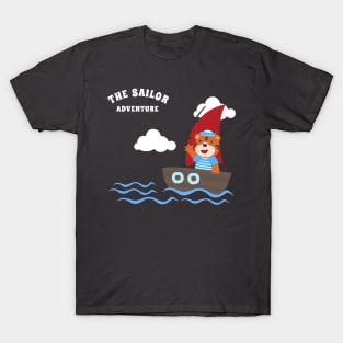 Funny tiger sailor cartoon vector on little boat with cartoon style. T-Shirt
